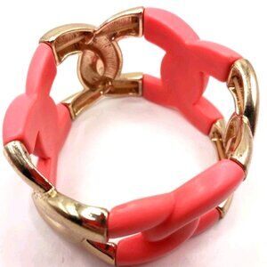 Stretchy Bracelet Pink + Gold Color Acrylic Link 9Inches